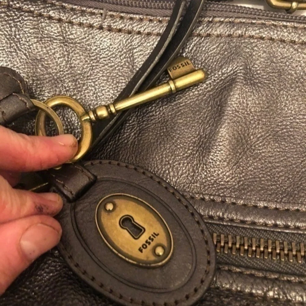 Fossil dark silver messenger bag